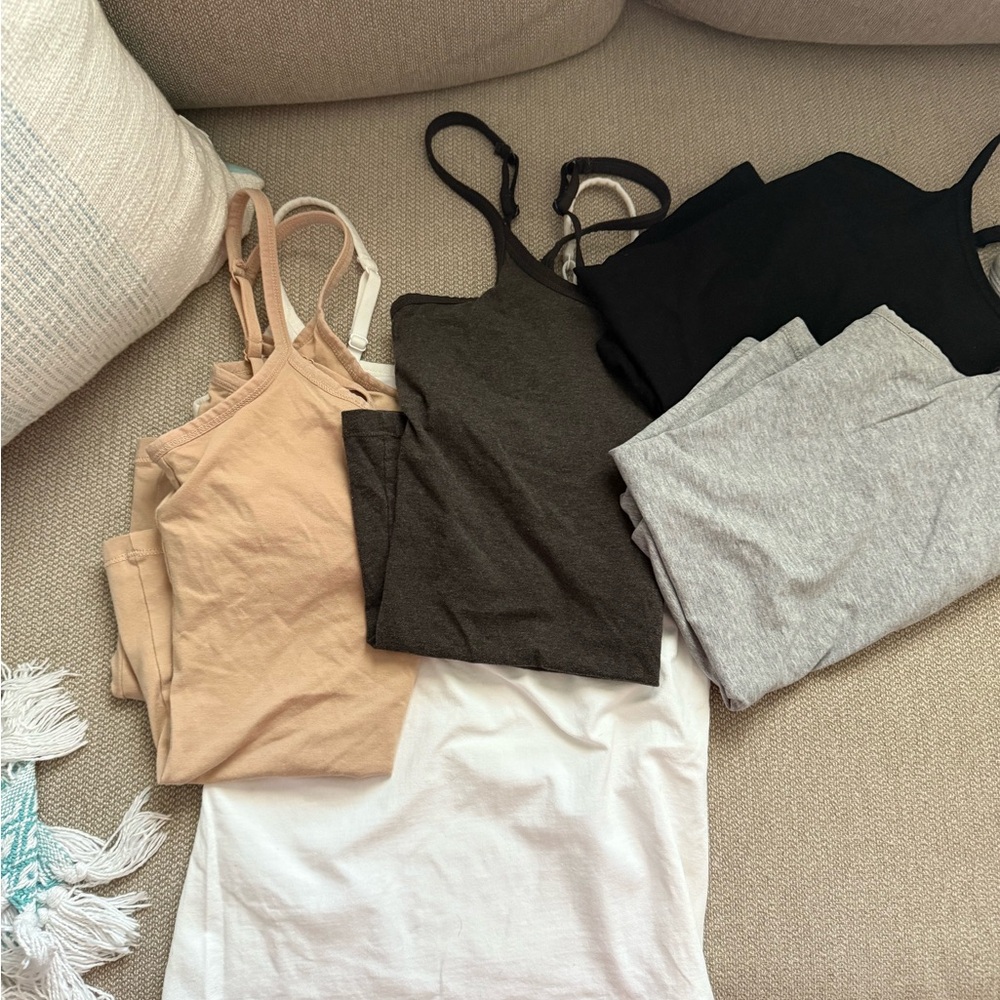 Set of 5 Pact organic cotton shelf bra camisoles